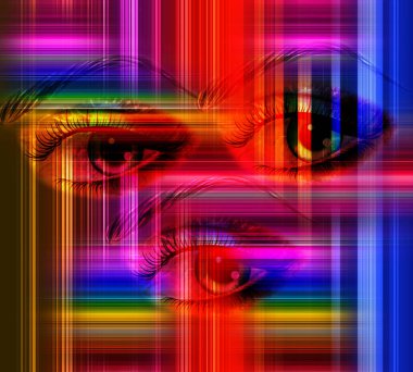 Renkli desenler, kumaş desenler, yatay ince renkli çizgiler. Tekstil çizimi. Renkli zig zag desenli soyut desenli desen.