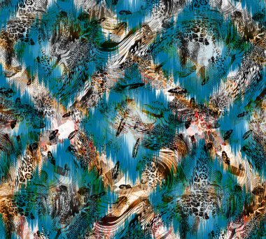 Renkli Desenler Çalışması, Leopar, Elbise Tasarımları. Tekstil, Kumaş, Yastık ve Modern Kolaj Şablonu. Dijital baskı elbisesi, moda tasarımları, baskı, moda desenleri.