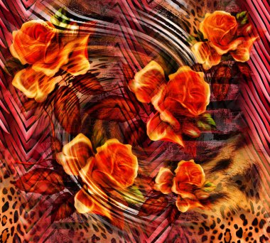 Renkli Desenler Çalışması, Leopar, Elbise Tasarımları. Tekstil, Kumaş, Yastık ve Modern Kolaj Şablonu. Dijital baskı elbisesi, moda tasarımları, baskı, moda desenleri.