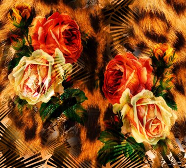 Renkli Desenler Çalışması, Leopar, Elbise Tasarımları. Tekstil, Kumaş, Yastık ve Modern Kolaj Şablonu. Dijital baskı elbisesi, moda tasarımları, baskı, moda desenleri.