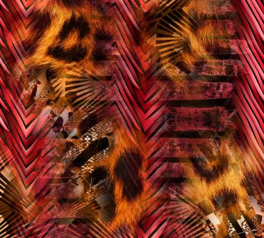 Renkli Desenler Çalışması, Leopar, Elbise Tasarımları. Tekstil, Kumaş, Yastık ve Modern Kolaj Şablonu. Dijital baskı elbisesi, moda tasarımları, baskı, moda desenleri.