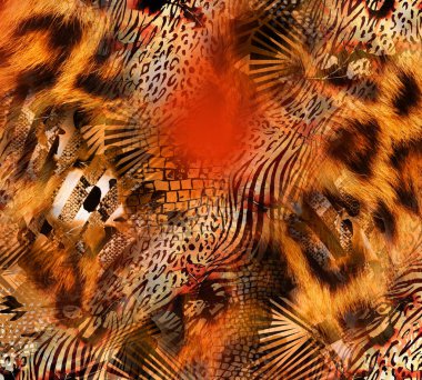 Renkli Desenler Çalışması, Leopar, Elbise Tasarımları. Tekstil, Kumaş, Yastık ve Modern Kolaj Şablonu. Dijital baskı elbisesi, moda tasarımları, baskı, moda desenleri.