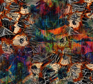 Renkli Desenler Çalışması, Leopar, Elbise Tasarımları. Tekstil, Kumaş, Yastık ve Modern Kolaj Şablonu. Dijital baskı elbisesi, moda tasarımları, baskı, moda desenleri.