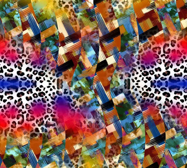 Renkli Desenler Çalışması, Leopar, Elbise Tasarımları. Tekstil, Kumaş, Yastık ve Modern Kolaj Şablonu. Dijital baskı elbisesi, moda tasarımları, baskı, moda desenleri.