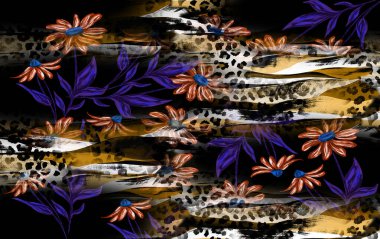 Tekstil illüstrasyonu. Yazdırma deseni. Duvar baskıları için soyut dijital illüstrasyon sanatı. Etnik çizgili çizgi deseni. Renkli moda deseni.