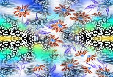 Tekstil illüstrasyonu. Yazdırma deseni. Duvar baskıları için soyut dijital illüstrasyon sanatı. Etnik çizgili çizgi deseni. Renkli moda deseni.