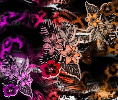 Renkli leopar deseni. Modern moda baskıları. Tekstil çizimi. Tekstil kumaş deseni.