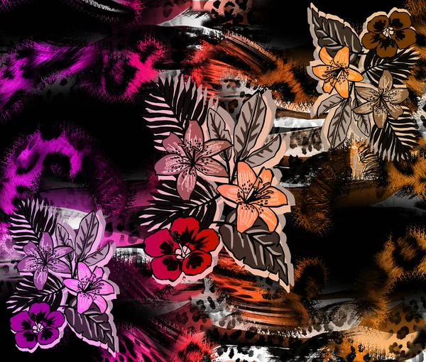 Renkli leopar deseni. Modern moda baskıları. Tekstil çizimi. Tekstil kumaş deseni.