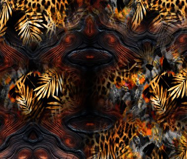 Renkli Desenler Çalışması, Leopar, Elbise Tasarımları. Tekstil, Kumaş, Yastık ve Modern Kolaj Şablonu. Dijital baskı elbisesi, moda tasarımları, baskı, moda desenleri.