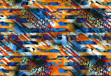 Dijital efektler. Kumaş deseni. Canlı soyut arkaplan. Renkli desen. Geometrik desen. Şölen dekorasyonu. Kumaş izleri, desenler, tekstil izleri, kıyafet desenleri, renkli çizgiler.