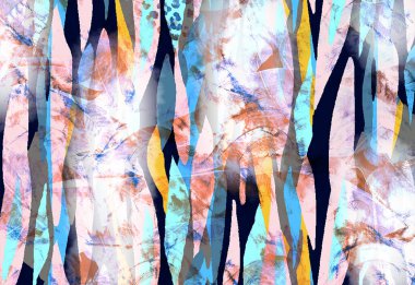 Dijital efektler. Kumaş deseni. Canlı soyut arkaplan. Renkli desen. Geometrik desen. Şölen dekorasyonu. Kumaş izleri, desenler, tekstil izleri, kıyafet desenleri, renkli çizgiler.