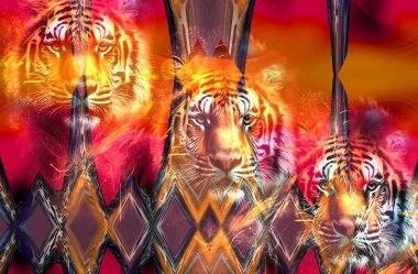 Dijital efektler. Kumaş deseni. Canlı soyut arkaplan. Renkli desen. Geometrik desen. Şölen dekorasyonu. Kumaş izleri, desenler, tekstil izleri, kıyafet desenleri, renkli çizgiler.