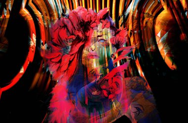 Dijital efektler. Kumaş deseni. Canlı soyut arkaplan. Renkli desen. Geometrik desen. Şölen dekorasyonu. Kumaş izleri, desenler, tekstil izleri, kıyafet desenleri, renkli çizgiler.