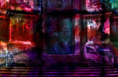 Dijital efektler. Kumaş deseni. Canlı soyut arkaplan. Renkli desen. Geometrik desen. Şölen dekorasyonu. Kumaş izleri, desenler, tekstil izleri, kıyafet desenleri, renkli çizgiler.