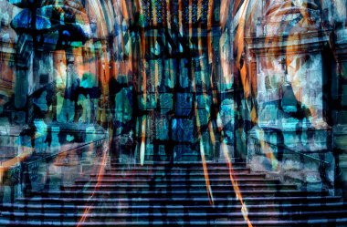 Dijital efektler. Kumaş deseni. Canlı soyut arkaplan. Renkli desen. Geometrik desen. Şölen dekorasyonu. Kumaş izleri, desenler, tekstil izleri, kıyafet desenleri, renkli çizgiler.