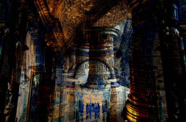 Dijital efektler. Kumaş deseni. Canlı soyut arkaplan. Renkli desen. Geometrik desen. Şölen dekorasyonu. Kumaş izleri, desenler, tekstil izleri, kıyafet desenleri, renkli çizgiler.