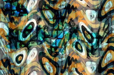 Dijital efektler. Kumaş deseni. Canlı soyut arkaplan. Renkli desen. Geometrik desen. Şölen dekorasyonu. Kumaş izleri, desenler, tekstil izleri, kıyafet desenleri, renkli çizgiler.