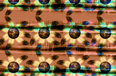 Dijital efektler. Kumaş deseni. Canlı soyut arkaplan. Renkli desen. Geometrik desen. Şölen dekorasyonu. Kumaş izleri, desenler, tekstil izleri, kıyafet desenleri, renkli çizgiler.