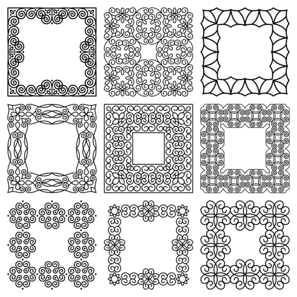 Set Von Quadratischen Breiten Schwarzen Rahmen Vignetten Isoliert Auf Weißem — Stockvektor