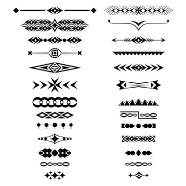 Beyaz zemin üzerinde izole edilmiş siyah vektör bölme kolleksiyonu. Metni ayırmak ve dekore etmek için bir dizi kısa ve uzun yer imi. Basit minimalist geniş ve dar klasik süs. Metin tasarımı için