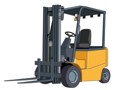 Forklift aracının sarı renkli çizgi filmdeki vektör çizimi