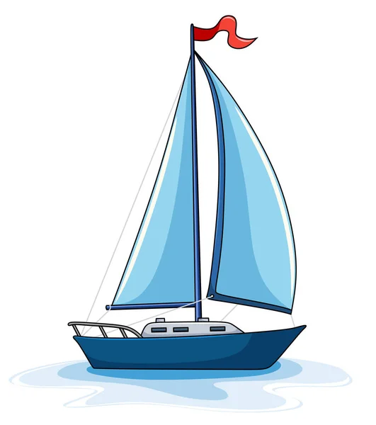 Blauw Gekleurde Zeilboot Met Rode Vlag Top Van Boot Cartoon — Stockvector