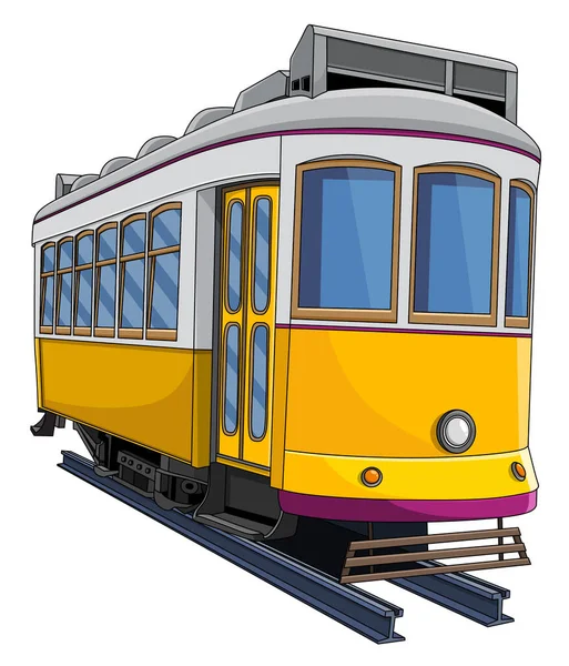 Gelbe Straßenbahn Cartoon Vektor Illustration — Stockvektor