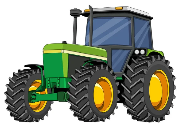 Green Cartoon Tractor Agricultural Works — Stock Vector