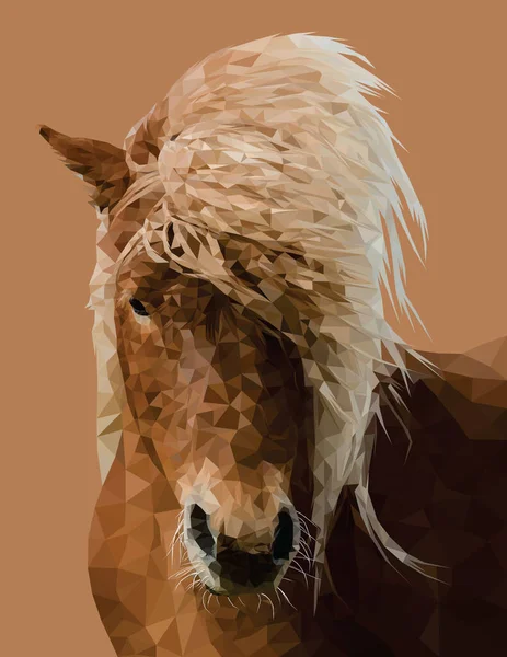Low Poly Art Von Braunem Pferd Und Langen Haaren Gesicht — Stockvektor