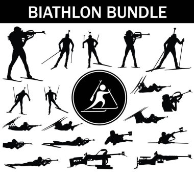 Biathlon Silhouette Bundle | Collection of Biathlon Players with Logo and Biathlon Equipment clipart