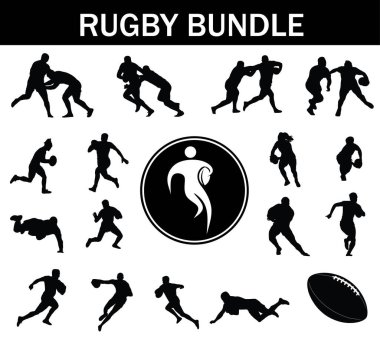 Rugby Siluet Paketi (Rugby Silueti) (Rugby Oyuncuları Koleksiyonu) Logosu ve Rugby Ekipmanı (Rugby Ekipmanları)