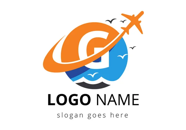Seyahat logosu tasarımlı G harfi. Air, Airlines, Airplane ve seyahat logosu tasarım şablonu.