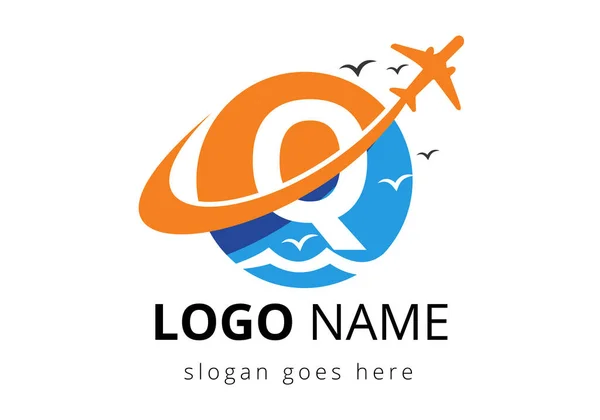 Seyahat logosu dizaynlı Q harfi. Air, Airlines, Airplane ve seyahat logosu tasarım şablonu.