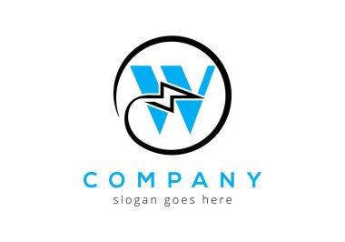 W harfi şimşek şimşeği Logo Tasarım Vektörü Şablonu.