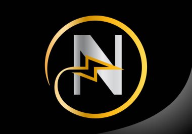 Şimşek şimşeği Logo Tasarım Vektörü Şablonu ile N harfi.