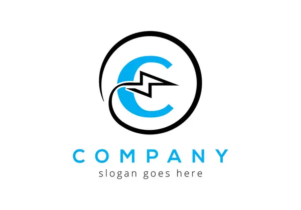 C harfi şimşek şimşeği Logo Tasarım Vektör Şablonu.