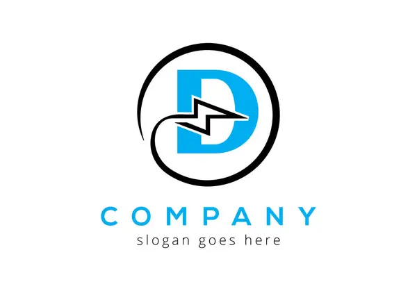 D harfi şimşek şimşeği Logo Tasarım Vektör Şablonu.
