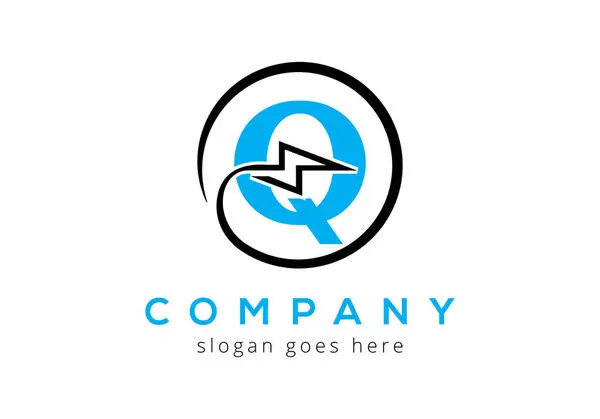 Q harfi şimşek şimşeği Logo Tasarım Vektör Şablonu.