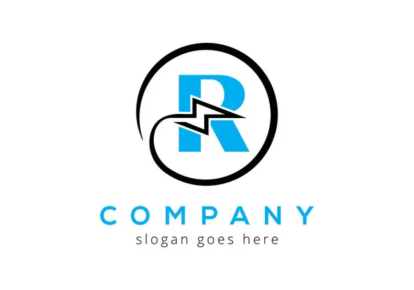 R harfi şimşek şimşeği Logo Tasarım Vektör Şablonu.