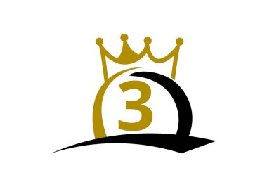 Harf 3 King Crown Logo Tasarım Vektör Şablonu.