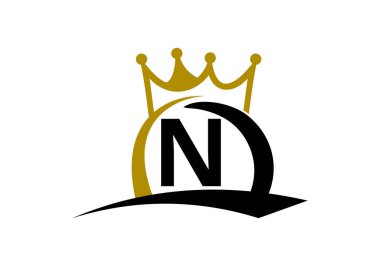 Harf N King Crown Logo Tasarım Vektör Şablonu.