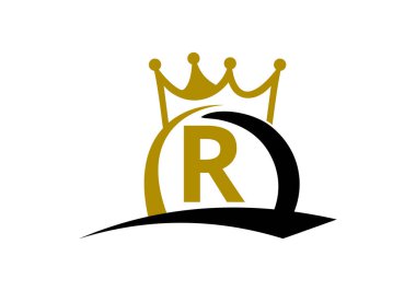 Harf R King Crown Logo Tasarım Vektör Şablonu.