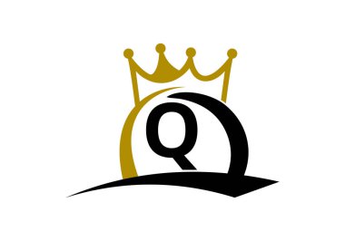 Q harfi King Crown Logo Tasarım Vektör Şablonu.