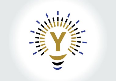 Y harfi Ampul Logosu Tasarım Vektör Şablonu. Harf Logotype İşaret Sembollü Ampul