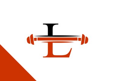 Halterli L harfi logosu. Spor salonu ve spor salonu için fitness vektör logosu tasarımı