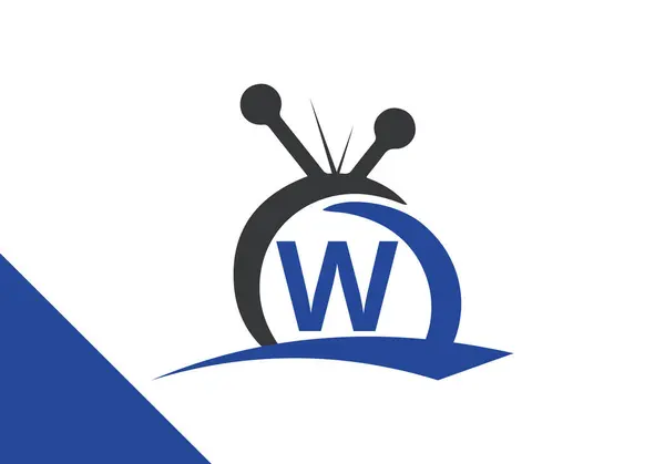 W harfli televizyon logosu tasarım konsepti. kanal TV logo vektör illüstrasyonu