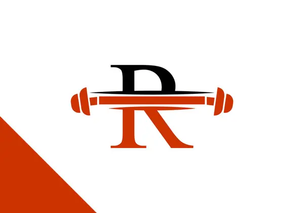 Halterli R harfi logosu. Spor salonu ve spor salonu için fitness vektör logosu tasarımı