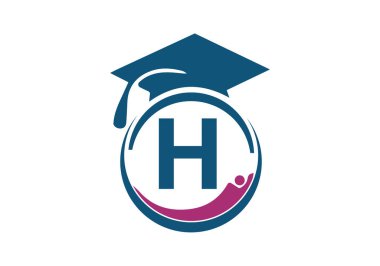Harf H Eğitim Logosu İlk Mezuniyet Kaptanı Konsepti. Harf vektör şablonlu mezuniyet logosu