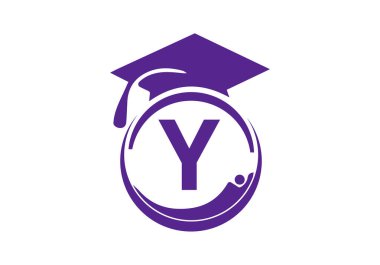 Y Eğitim Logosu İlk Mezuniyet Kaptanı Konsepti. Harf vektör şablonlu mezuniyet logosu