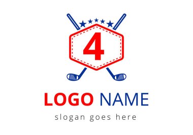 4. harf vektör şablonundaki hokey logosu. Buz Hokeyi Rozeti Logo Şablonu